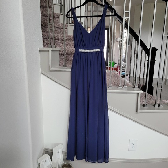 Express Navy Blue Twist Strap Flowy Maxi Dress - Picture 3 of 12